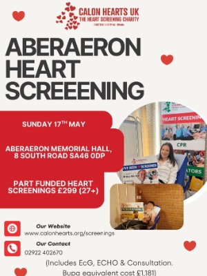 17th May - Aberaeron Memorial Hall - SUBSIDISED RATE for ages 27 years + over